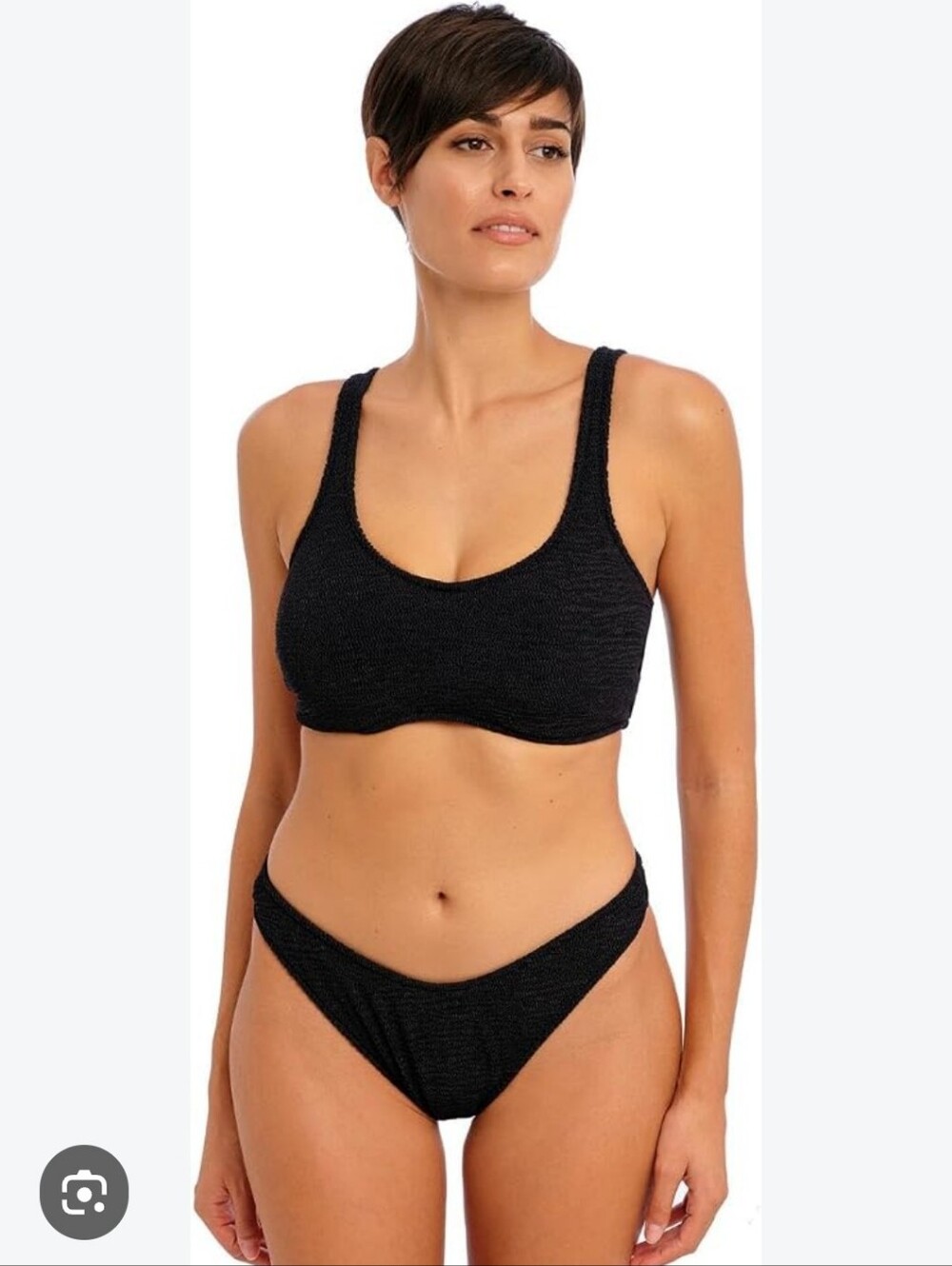 Textured Black Scoop Bikini Set - Women Swim
